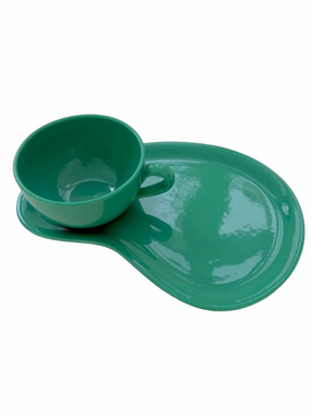 Subtil Pottery Plate Cup Set Green Pottery Barn Vintage Modern MCM EUC Rare